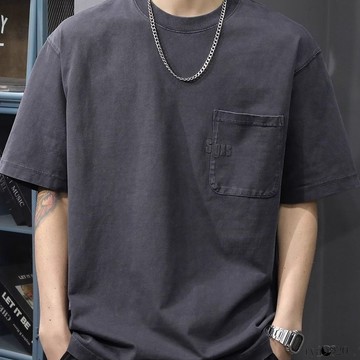 ✨限時優惠⚡ 男士短袖 短袖 T恤 男 圓領 寬鬆 美式 復古 休閒 口袋 純棉 涼感 夏季 美式復古 衣服 上衣