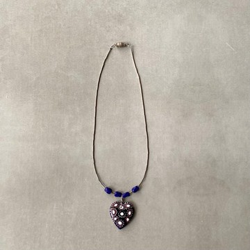 Vintage 70s-80s USA retro millefiori glass heart charm necklace