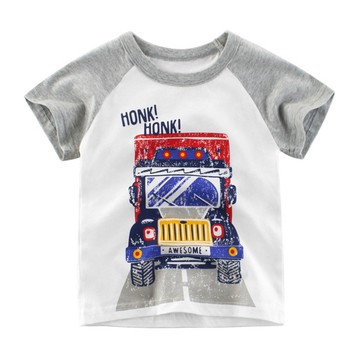 27KIDS - 純棉短袖上衣-HONK!貨櫃車-白+灰