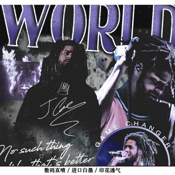 JCole vintage美式復古嘻哈說唱科爾重磅小領口純棉潮流短袖t恤男