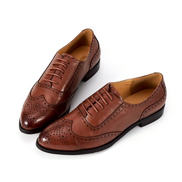 [獨家訂製楦型]全真皮翼紋雕花尖頭紳士牛津鞋 栗棕色