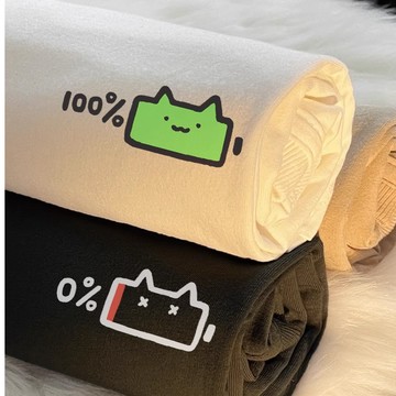 S~XL 萌寵 萌寵 左胸 電量貓頭 純棉 短T 情侶T【Y1330】MIT 情侶裝 短袖T恤 男女可穿 KUSO