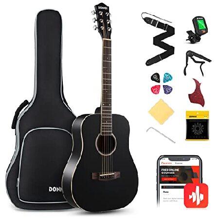 Donner Acoustic Guitar for Beginner Adult 36'' Dreadnought Size Black Guitar Bundle Package Kit Travel, Spruce Wood With Gig Bag Capo Tuner Strap