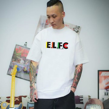 來福葉店2023彩色陰影縮寫短袖T恤tee美式創意印花小領口滑板運動