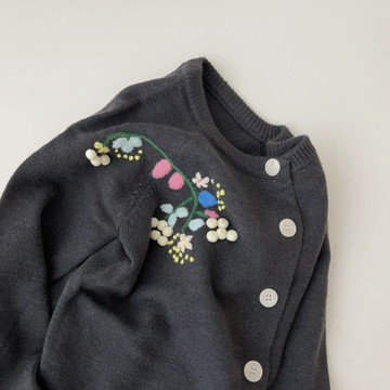 手工款重工繡花深灰色百搭休閑針織衫女秋冬韓版顯瘦保暖開衫外套 鑫弘-素時衣櫥