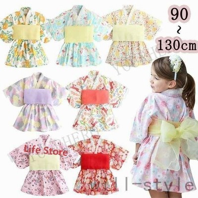浴衣 子供 女の子 ワンピース 帯 かわいい レトロ キッズ 子ども 浴衣ドレス 兵児帯付 甚平ベビー服 長袖 チュニック子供 花柄 通販 Lineポイント最大get Lineショッピング