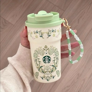星巴克2026新品春序紋祥系列國風花紋不鏽鋼雙飲口杯掛繩節日禮物
