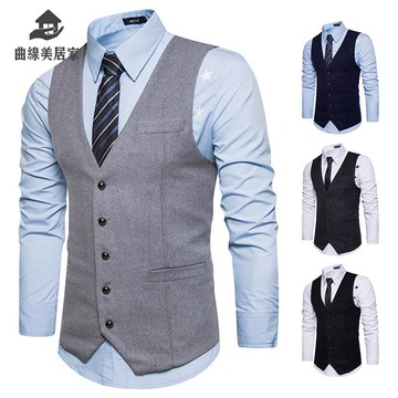 2025新款男士修身西裝 馬甲男英倫西裝  背心休閑職業馬甲男Q9/15