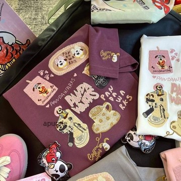 台灣出貨💖純棉重工刺繡狗夏季圓領短袖insT恤女百搭寬鬆顯瘦上衣大尺碼潮
