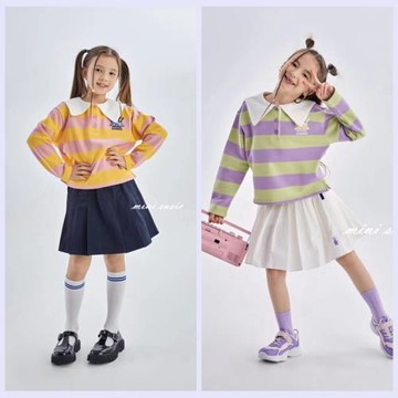 120-155韓系大翻領寬條紋童裝