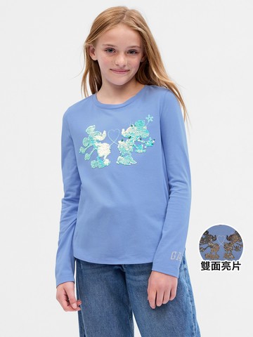 女童裝 Gap x Disney迪士尼聯名 Logo純棉印花趣味長袖T恤-藍色