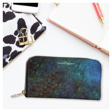 神秘宇宙深海之美 孔雀細胞紋理皮革長夾手拿包 真皮