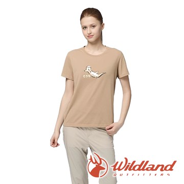 【wildland 荒野】女日文荒野排汗印花短袖T恤『小麥』0B31601 戶外 露營 登山 健行 休閒 時尚 吸濕排汗 短袖 上衣