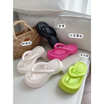細細條 韓版時尚百搭厚底人字拖女夏季戶外防滑踩屎感夾腳沙灘鞋