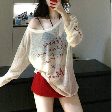 Onedays♥ 韓系印花寬鬆透膚罩衫 ♥ 微透上衣 內搭 背心 復古 性感 慵懶 防曬 女裝 比基尼罩衫 C624