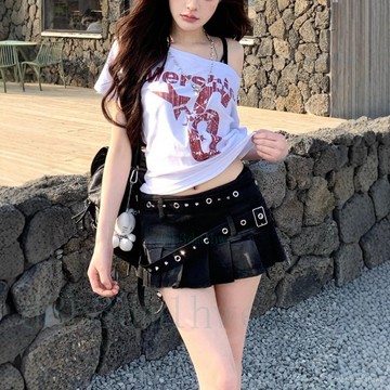 美式複古水洗做舊牛仔短裙女半身裙夏季百褶a字裙