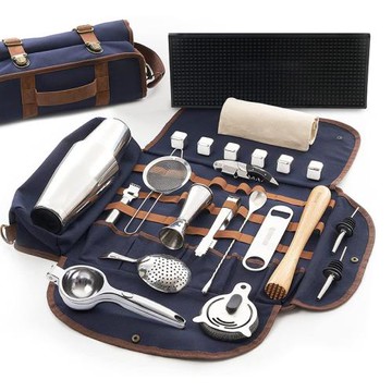 創意調酒師工具包雞尾酒便攜酒具調酒器套裝組合調酒具便攜工具包