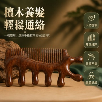 桃園出貨✨ 天然檀木頭部經絡按摩梳 頭皮刮痧疏通神器 多功能養生氣墊順發木梳