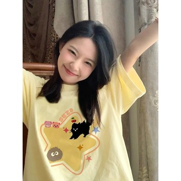 Healthy baby 女童學生短袖T恤新款夏裝少女夏季寬鬆洋氣半袖純棉上衣潮短袖 T恤 女童短袖 儿童上衣