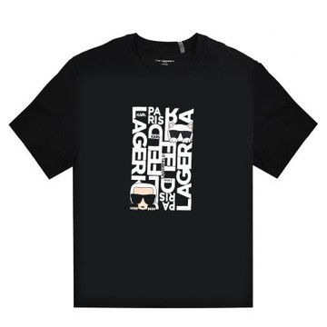 KARL LAGERFELD 老佛爺字母印花棉質短T(黑)
