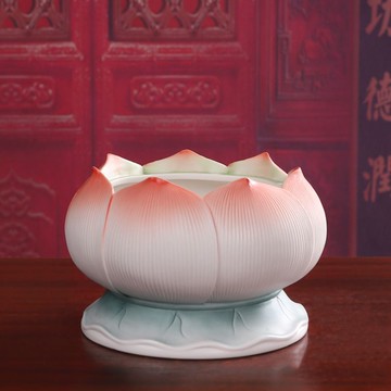 久畔陶瓷青紅蓮花供具套組家用佛堂香爐圣水杯蠟燭臺果盤佛具用品 c7301