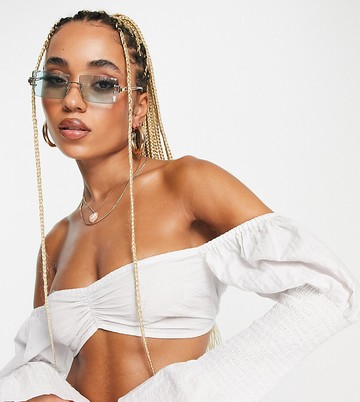 ASYOU bardot puff long sleeve crop top co-ord in white-Green