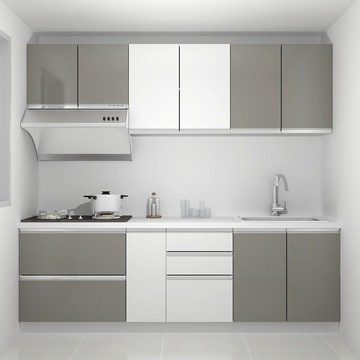 中區 結烤定規廚具(下櫃不鏽鋼) 寬240cm(B)-混搭G001白+G025深灰