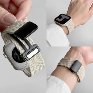 編織磁吸扣 透氣彈力錶帶 適用Apple Watch磁吸錶帶 S9/S10/S11 Ultra 尼龍錶帶45/46mm