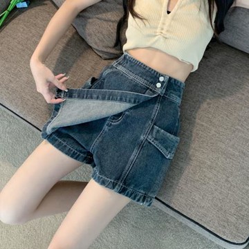 大碼胖mm高腰牛仔短褲女秋季新款辣妹顯瘦a字裙褲小個子包臀熱褲