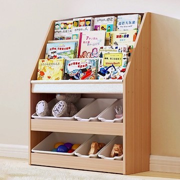 【樂樂】好好繪書架 木質兒童玩具繪本架D款 基礎/三層繪本+PE收納盒二層 長83cm(寶寶閱讀收納架 二合一體 實木落地書架)基礎/三層繪本-D款83cm