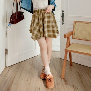 OB嚴選中大尺碼-格紋腰鬆緊不規則下襬短裙《CA3139》