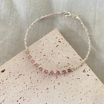 粉紅色的回憶 純銀手環 漸變粉碧璽 碎銀子泰銀手鏈