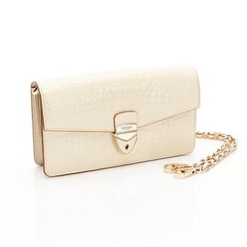 ASPINAL of LONDON Mayfair2 手拿/肩背包(白)(鱷魚壓紋/金白雙色鍊帶)