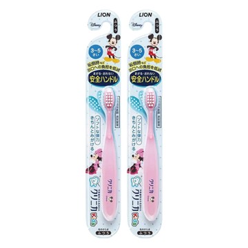LION 獅王 固齒佳 米奇&米妮彈力幼兒牙刷 3-5歲適用 安全手柄 柔軟刷毛  顏色隨機  1入  2支