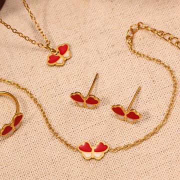 宏雲Hongyun- Xyx-不鏽鋼小蝴蝶滴油兒童飾品套裝耳環戒指手鍊項鍊不掉色