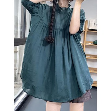 日系設計感小眾獨特別致上衣大碼女裝夏季新款高級感苧麻拼接襯衫