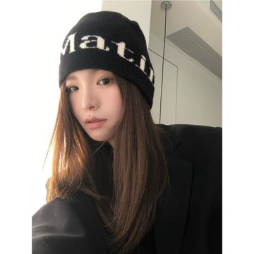 顏小姐/字母冷帽百搭大頭圍秋冬保暖小眾個性毛線帽針織帽字母款
