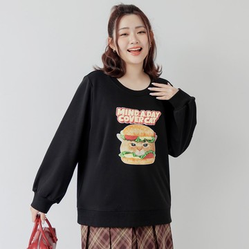 漢堡貓貓寬鬆印花大學TEE(unisex)(MIND.A.DAY聯名)