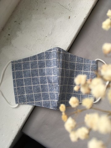 布口罩/純棉/淺藍格紋/中性款