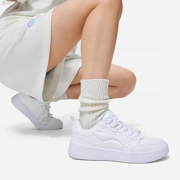 李寧女鞋女小白鞋春季皮革面元寶經典時尚低幫學生運動休閑鞋