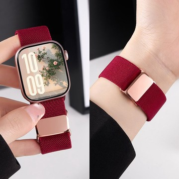 尼龍編織腕帶 運動皮紋磁吸吧錶帶 適用  Apple Watch 11 10 錶帶 9 8 替換錶帶 42mm 46mm