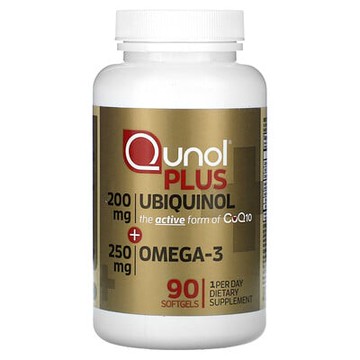 Qunol, 加上泛醇 + Omega-3，200 毫克+ 250 毫克，90 粒軟膠囊