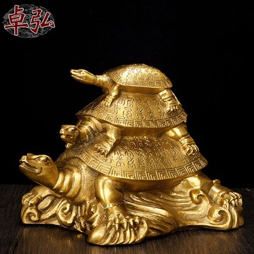 卓弘 銅三代烏龜擺件祝壽賀壽禮品客廳辦公室家居裝飾