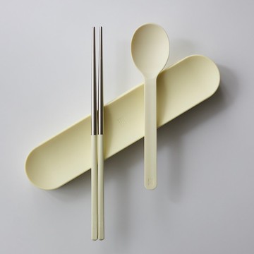 健康於筷 台灣製 TOGO餐具組 奶黃(短款筷子、湯匙、外出盒)