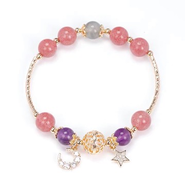 🔥現貨🔥電鍍加厚草莓晶白月光紫水晶轉運招財愛情招桃花情侶禮物手飾水晶手鏈【開運堂】