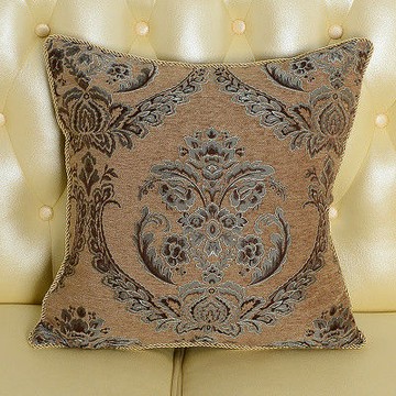 【協貿】奢華高檔時尚百搭雪尼爾提花棕色錦繩抱枕含芯