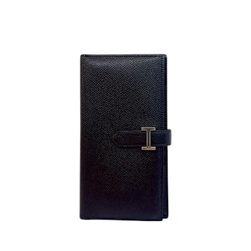 二手品 八五新HERMES 愛馬仕BEARN 多功能長夾EPSOM皮革(黑色/銀扣)