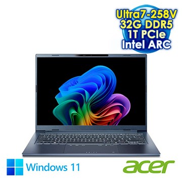 ACER Swift Go 14 SFG14-75-76T1 藍 14吋AI筆電 (WUXGA OLED/Intel Ultra7 258V/32G DDR5/1T PCIE SSD/