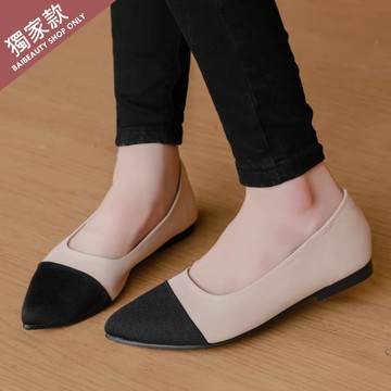 【限量現貨】尖頭鞋．訂製款．MIT小香風皮革拼接平底包鞋．白鳥麗子