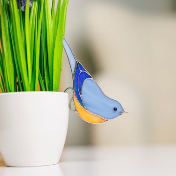 藍鳥彩色玻璃捕日器花盆裝飾 母親節禮物